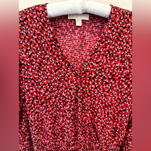 MICHAEL KORS | Red Floral Peplum Blouse Long Sleeve V-Neck Top | Size Small - Picture 5 of 7